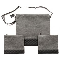 Chabad Faux Leather Bags for Tallit and 2 Tefillin, Embossed 770  Two Tone Gray
