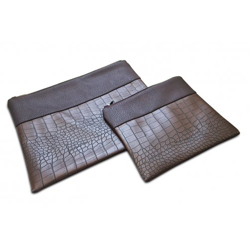 Faux Leather Tallit and Tefillin Bag Set with Crocodile Design  Chocolate Brown