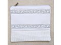 Faux Leather Tallit and Tefillin Bag with Silver Embroidered Bands  Off-White