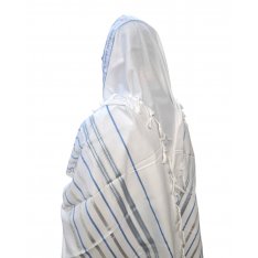 Noam Acrylic Tallit Prayer Shawl  Light Blue and Silver Stripes