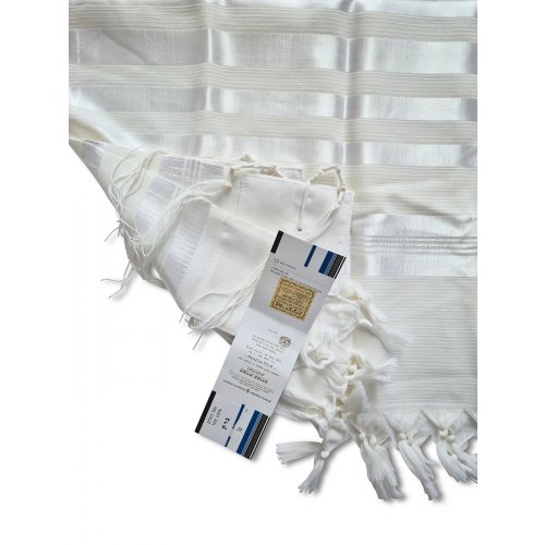 Non Slip Barak Tallit 100% Wool by Talitnia - White Stripes