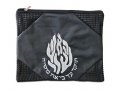 Tallit and Tefillin Bag Set, Black Faux Leather  Embroidered Breslev Flames