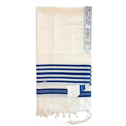 Traditional Tallit 100% Wool with Blue and White Stripes by Talitnia
