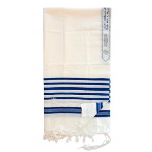 Traditional Tallit 100% Wool with Blue and White Stripes by Talitnia