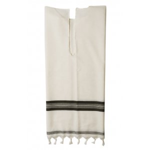 Wool Tallit Katan With Center Fringes Kosher with Black Stripes by Talitnia