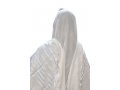 Acrylic Non-Slip Tallit, Textured Checkerboard Weave  White and Silver Stripes