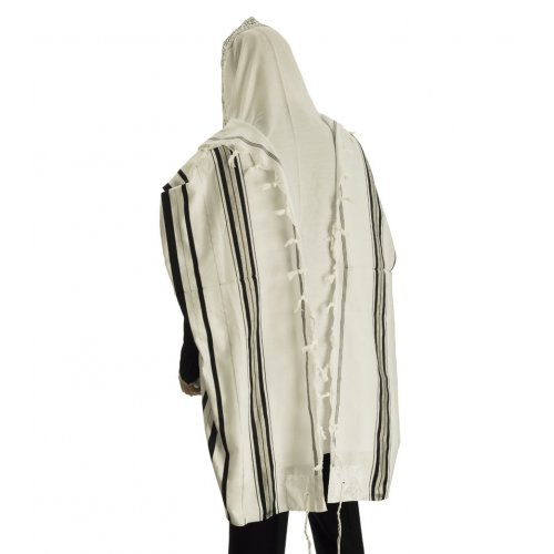 Acrylic Tallit (imitation Wool) Prayer Shawl with Black and Silver Stripes by Talitnia