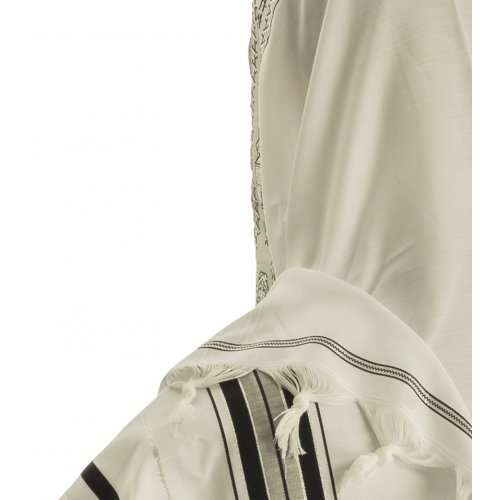 Acrylic Tallit (imitation Wool) Prayer Shawl with Black and Silver Stripes by Talitnia
