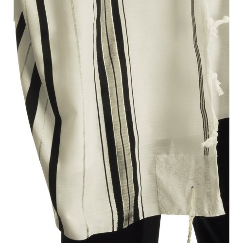 Acrylic Tallit (imitation Wool) Prayer Shawl with Black and Silver Stripes by Talitnia