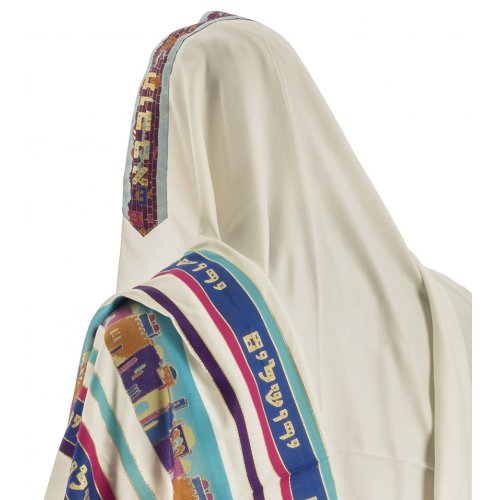 Blue Shades Jerusalem Tallit Prayer Shawl by Talitania