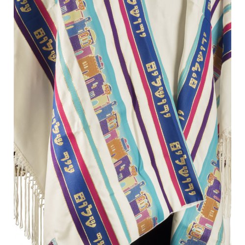 Blue Shades Jerusalem Tallit Prayer Shawl by Talitania