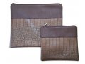 Faux Leather Tallit and Tefillin Bag Set with Crocodile Design  Chocolate Brown