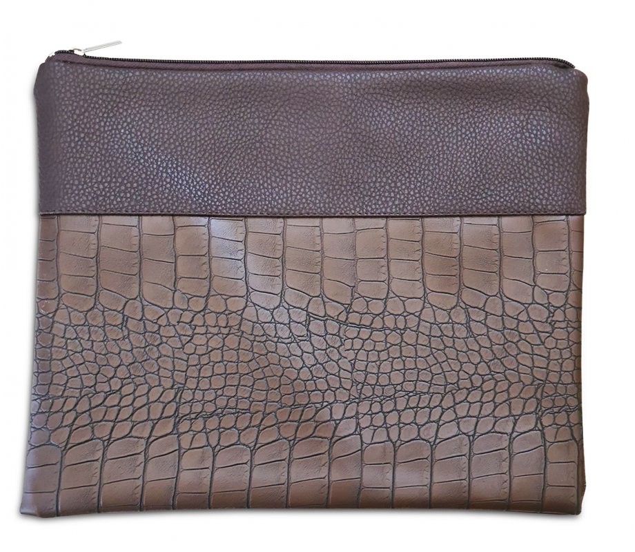 Faux Leather Tallit and Tefillin Bag Set with Crocodile Design – Chocolate Brown