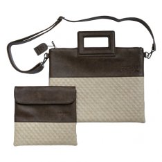 Faux Leather Tallit and Tefillin Bag Set with Shoulder Strap – Beige and Brown
