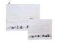 Faux Leather Tallit and Tefillin Bag, White - Gray and Silver Jerusalem Images