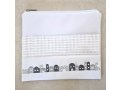 Faux Leather Tallit and Tefillin Bag, White - Gray and Silver Jerusalem Images