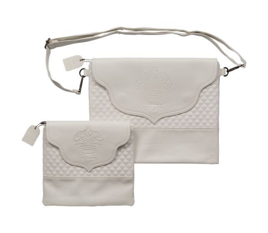 Faux Leather Tallit and Tefillin Bag with Shoulder Strap, Embossed