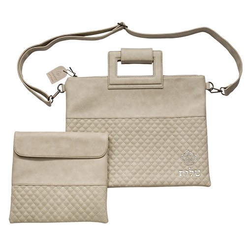 Gray Faux Leather Tallit & Tefillin Bag Set with Shoulder Strap – Diamond Design