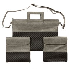 Gray and Black Faux Leather Tefillin and Tallit Bag with Strap