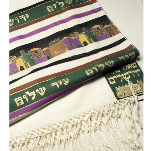 Green Shades Jerusalem Tallit Prayer Shawl by Talitania