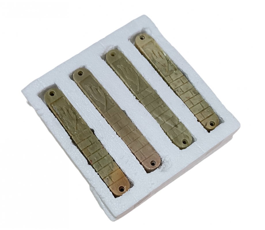 Jerusalem Stone Flat Mezuzah Case, Set of Four with Western Wall - 5.9