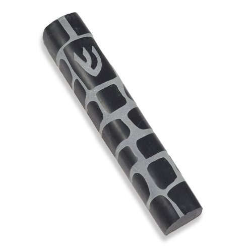 Jerusalem Stone Mezuzah Case with Western Wall Image, Black and White - 4.3