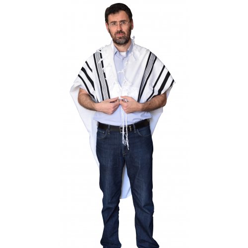 Light Weight Non Slip Gilboa Tallit 100% Wool by Talitnia - Black Stripes