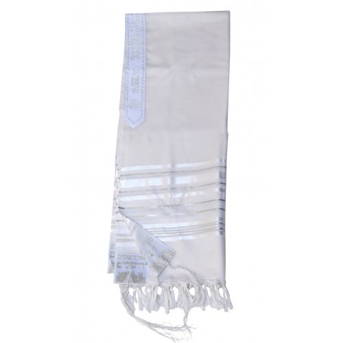 Light Weight Non Slip Gilboa Tallit 100% Wool by Talitnia - Silver Strips