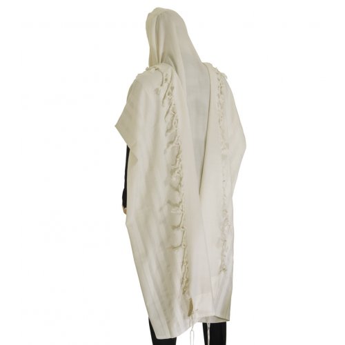 Malchut Non Slip Tallit Wool Prayer Shawl by Talitnia - White Stripes