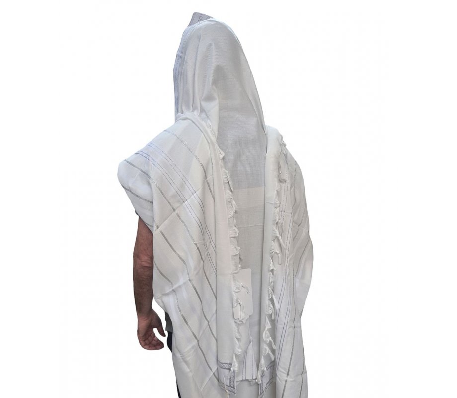 Noam Acrylic Non-Slip Lightweight Tallit Prayer Shawl – Silver and White Stripes