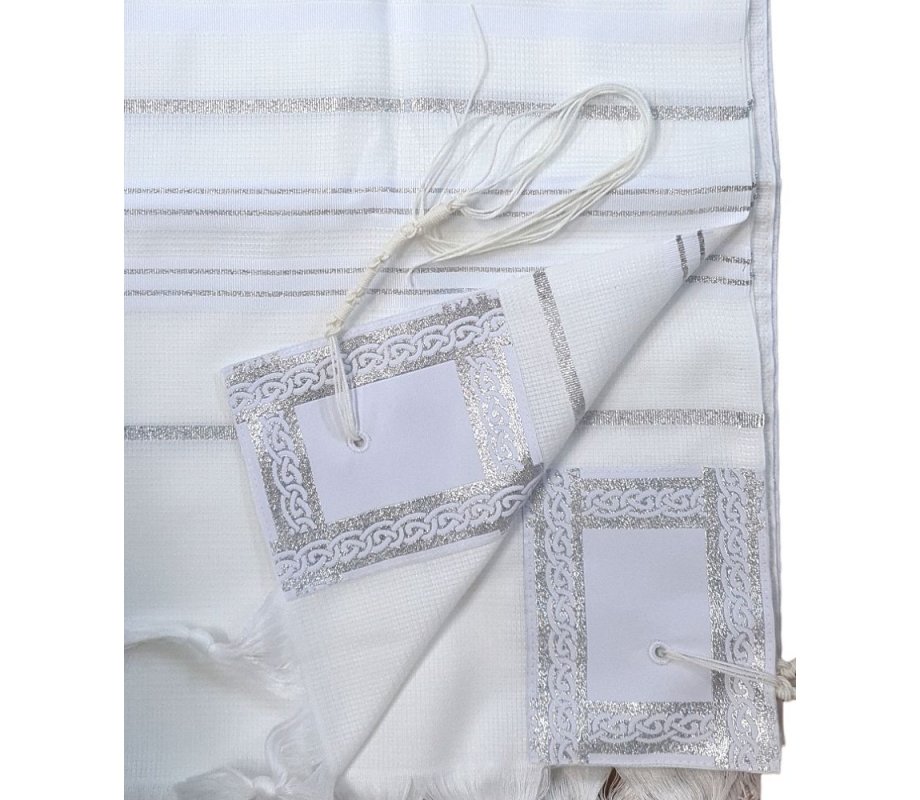 Noam Acrylic Non-Slip Lightweight Tallit Prayer Shawl – Silver and White Stripes