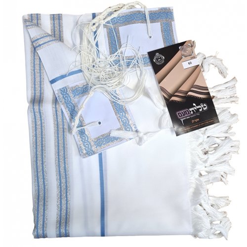 Noam Acrylic Tallit Prayer Shawl  Light Blue and Silver Stripes