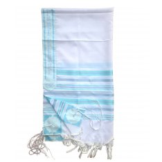 Noam Acrylic Tallit Prayer Shawl - Turquoise and Silver Stripes