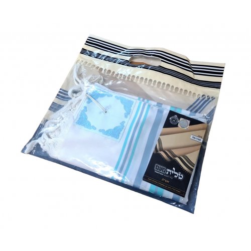 Noam Acrylic Tallit Prayer Shawl - Turquoise and Silver Stripes