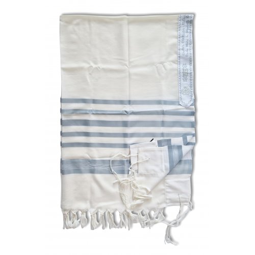 Non Slip Barak Tallit 100% Wool by Talitnia - Light Blue Stripes