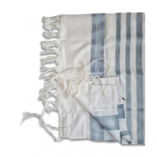 Non Slip Barak Tallit 100% Wool by Talitnia - Light Blue Stripes