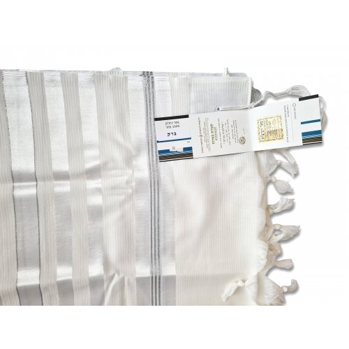 Non Slip Barak Tallit 100% Wool by Talitnia - Silver Stripes