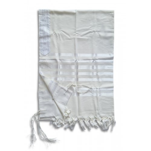 Non Slip Barak Tallit 100% Wool by Talitnia - White Stripes