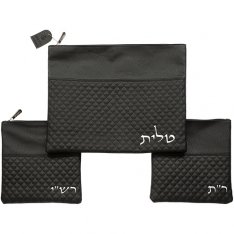 Tallit Bag and 2 Bags for Rashi & Rabbeinu Tam Tefillin - Black