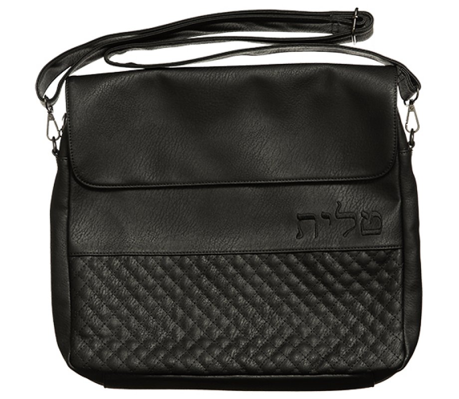 Tallit Briefcase with Handle and Strap - Black PU Like-Leather Fabric