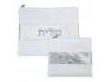 Tallit and Tefillin Bag in Off-White Faux Leather – Glittering Silver Band Embroidered