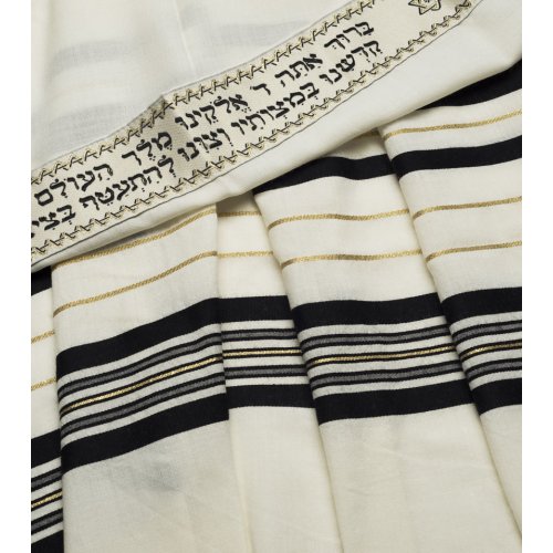 Traditional Tallit 100% Wool with Black and Gold Stripes by Talitnia