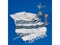 Traditional Tallit 100% Wool with Black and Silver Stripes by Talitnia