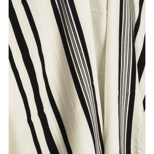 Traditional Tallit 100% Wool with Black and White Stripes by Talitnia