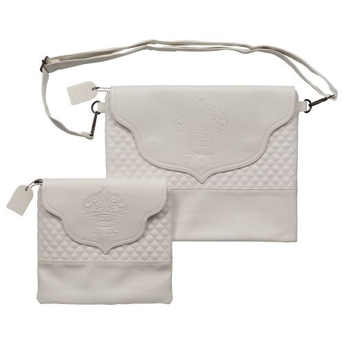 White Faux Leather Tefillin and Tallit Bag with Strap