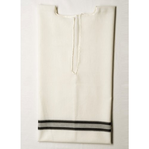 Wool Tallit Katan Kosher with Black Lines Without Center Fringes by Talitnia