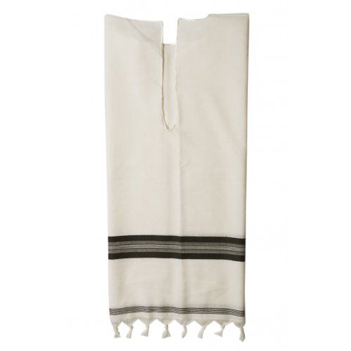 Wool Tallit Katan With Center Fringes Kosher with Black Stripes by Talitnia