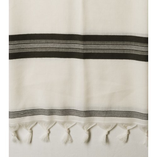 Wool Tallit Katan With Center Fringes Kosher with Black Stripes by Talitnia