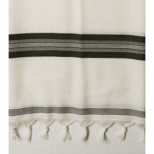 Wool Tallit Katan With Center Fringes Kosher with Black Stripes by Talitnia