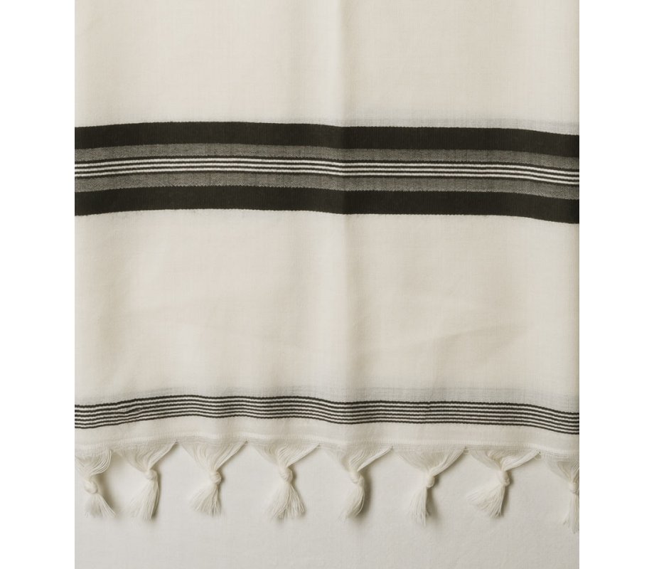 Wool Tallit Katan With Center Fringes Kosher with Black Stripes by Talitnia